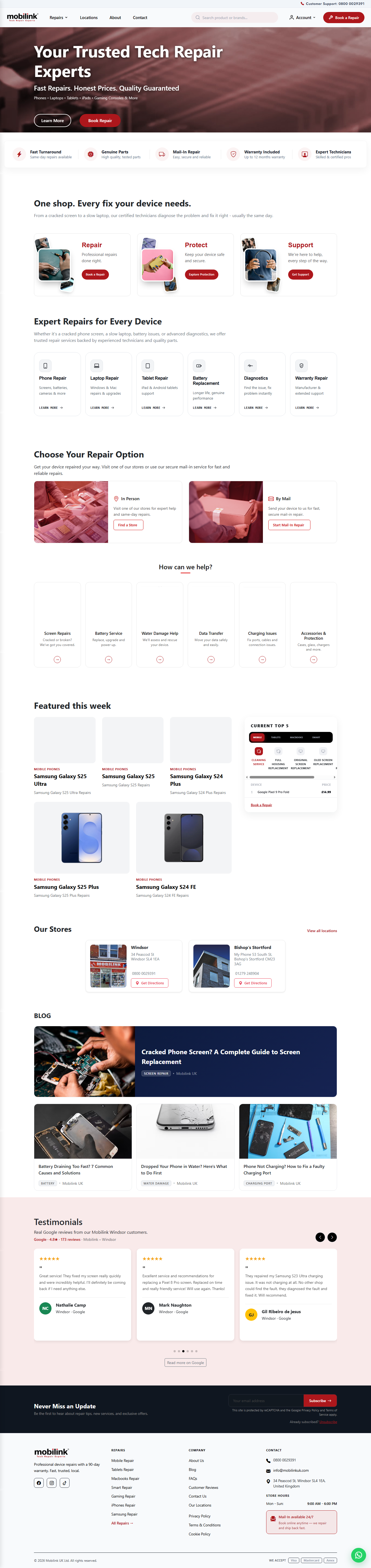 Mobilink UK website homepage
